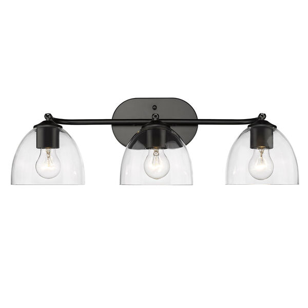 Roxie Matte Black Three-Light Semi-Flush Mount with Clear Glass Shade, image 4